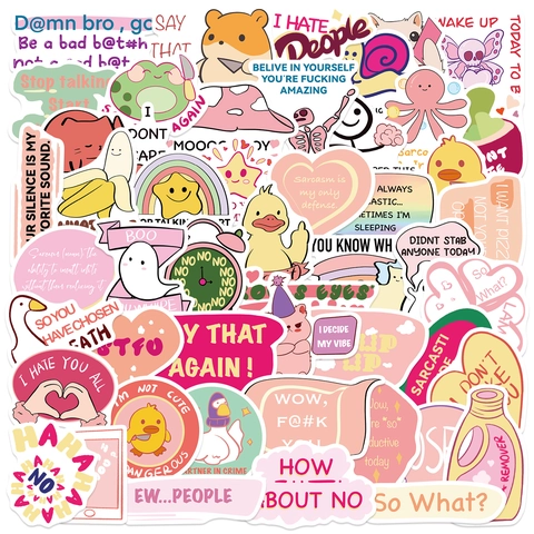 Humorvolle Pinke Sarkastische Cartoon Aufkleber Wasserdichte PVC Klebe Dekorative Decals Für Laptop Koffer Wasserflasche Journal Geschenk