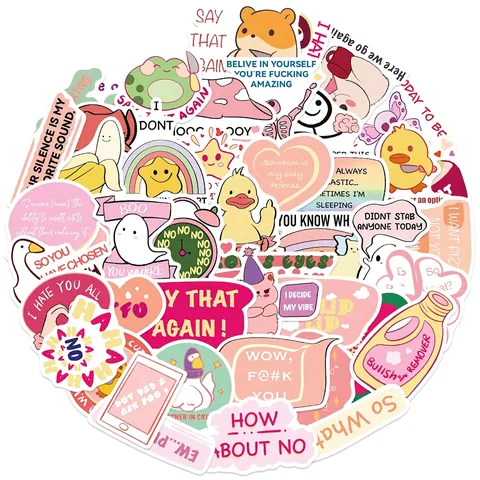 Humorvolle Pinke Sarkastische Cartoon Aufkleber Wasserdichte PVC Klebe Dekorative Decals Für Laptop Koffer Wasserflasche Journal Geschenk