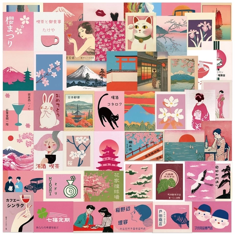 Vintage Japanische Ästhetik Aufkleber Wasserdicht PVC Rosa Fuji Kirschblüte Aufkleber Für Laptop Koffer Scrapbooking
