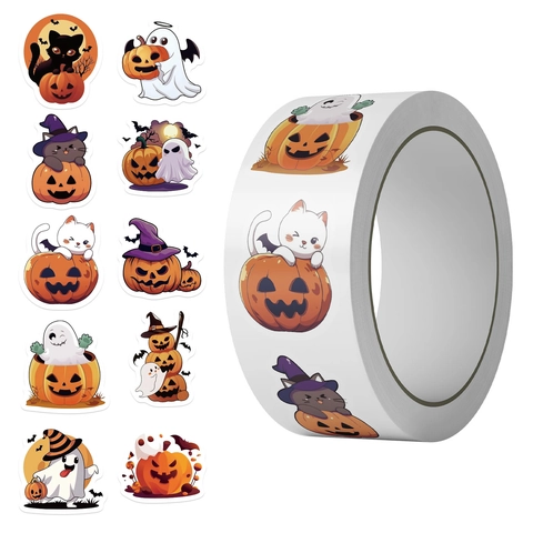 Halloween Cartoon Stickers PVC Decorative Labels Pumpkin Cat Ghost Patterns For Scrapbooking Envelope Sealing DIY Crafts