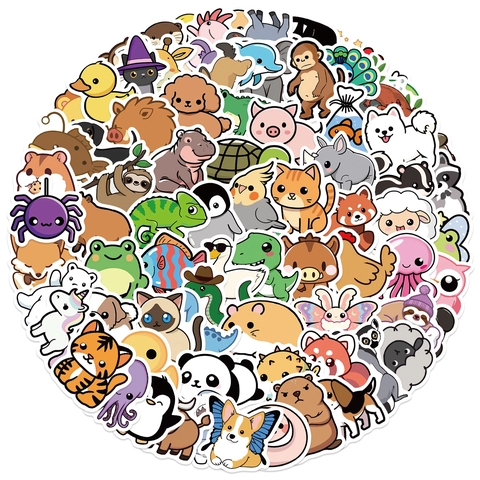 Cute Cartoon Animal Stickers Pack Waterproof PVC Graffiti Decals For Laptop Guitar Luggage DIY Decorative Stickers
