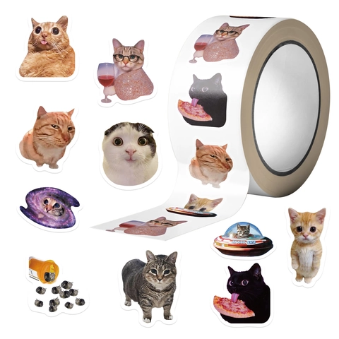Funny Cat Meme Decorative Sticker Roll Cartoon Animal PVC Adhesive Labels For Scrapbooking Journaling Envelope DIY Stationery