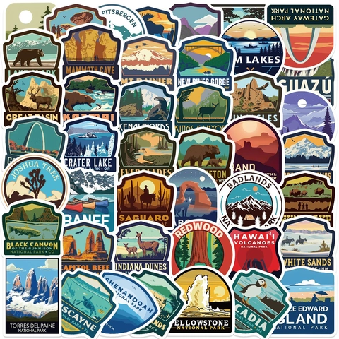 Vintage National Park PVC Waterproof Vinyl Stickers Retro Nature Landscape Decals For Laptop Guitar Luggage Travel Decoration