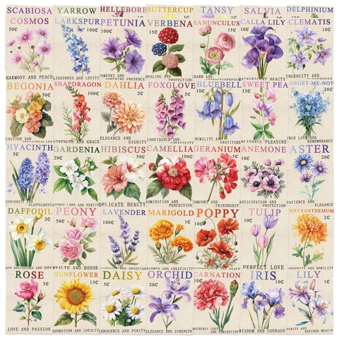Adesivi Botanici Vintage Fiori in PVC Impermeabili per Scrapbooking Laptop Valigia Diario Decorativi in Stile Francobollo Floreale