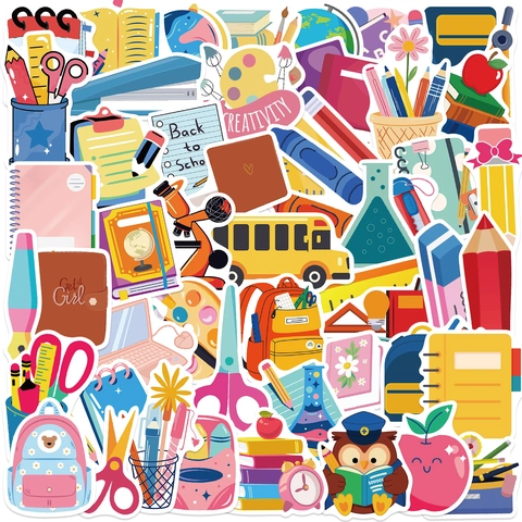 Autocollants de Rentrée Scolaire en Vinyle PVC Imperméables Décalcomanies de Dessin Animé pour Cahier Ordinateur Guitare