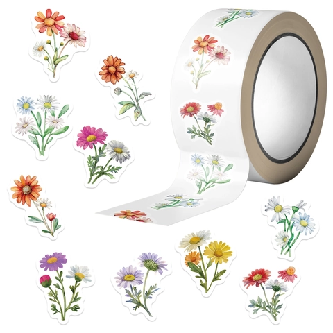 Aquarell Blumen Aufkleber PVC Wasserdicht Selbstklebend Handgemalt Gänseblümchen Wildblumen Decals Für Scrapbooking Journaling Geschenkverpackung Briefumschlag Versiegelung DIY Handwerk Dekorative Etiketten