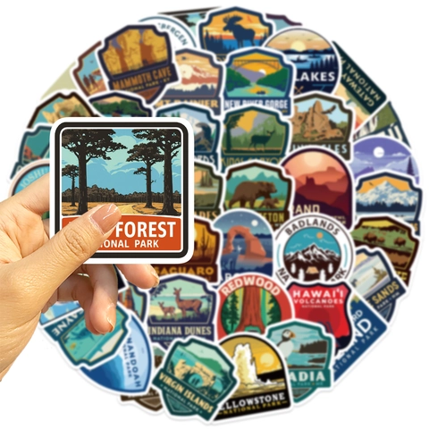 Vintage National Park PVC Waterproof Vinyl Stickers Retro Nature Landscape Decals For Laptop Guitar Luggage Travel Decoration
