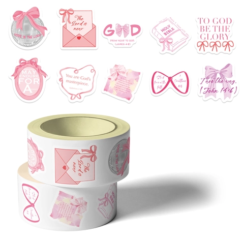 Adesivi Cristiani Con Fiocco Rosa Per Decorazione Scrapbooking Diario Versetti Biblici Regalo Religioso Etichette Adesive