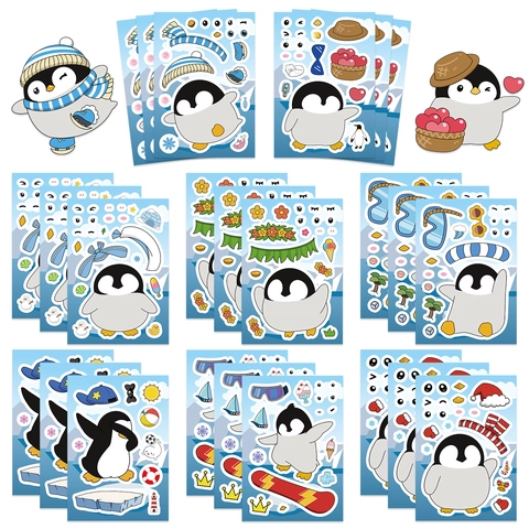 DIY Penguin Change Face Stickers PVC Waterproof Cartoon Animal Decals For Kids Scrapbook Diary Creative Decor Stickers
