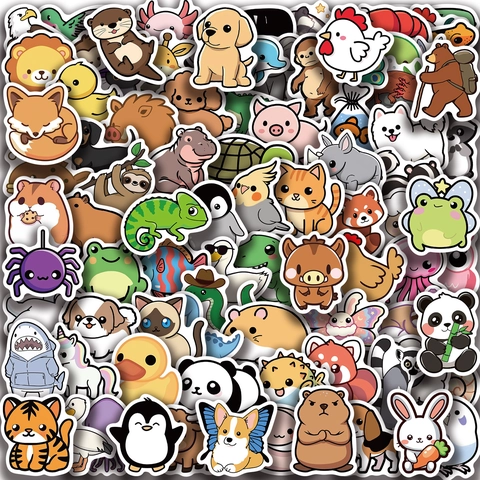 Cute Cartoon Animal Stickers Pack Waterproof PVC Graffiti Decals For Laptop Guitar Luggage DIY Decorative Stickers