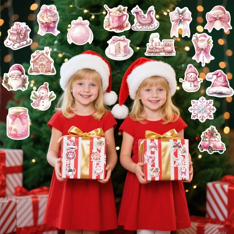 Rosa Cartone Animato Adesivi di Natale Impermeabile PVC Tema Invernale Babbo Natale Pupazzo di Neve Per Laptop Bagagli Vacanza Decorazione