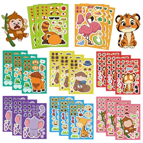 Kids DIY Make A Face Sticker Book Cartoon Animals Sheets Creative Craft Toy Educational Party Favors