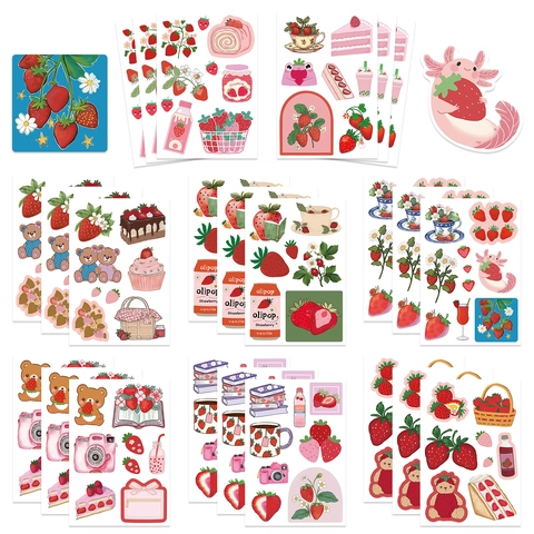 Pegatinas Decorativas de PVC de Fresa de Dibujos Animados Lindas Estilo Coreano DIY Para Scrapbooking Diario Funda de Teléfono Laptop Papelería Decoración