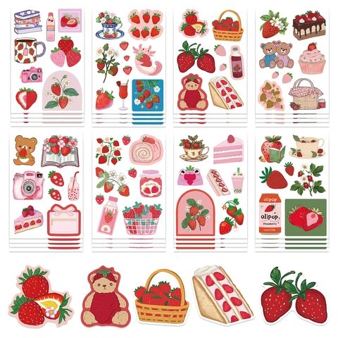 Pegatinas Decorativas de PVC de Fresa de Dibujos Animados Lindas Estilo Coreano DIY Para Scrapbooking Diario Funda de Teléfono Laptop Papelería Decoración