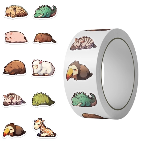 Cute Cartoon Sleeping Animal Stickers For Journal Decoration Envelope Sealing Bulk Waterproof Self-Adhesive Label Decals For Kids Students Stationery Supplies