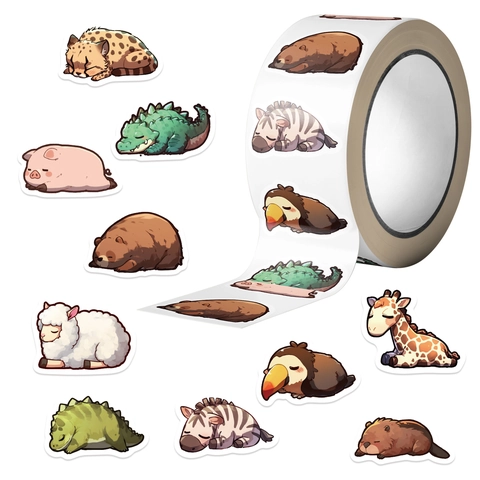 Cute Cartoon Sleeping Animal Stickers For Journal Decoration Envelope Sealing Bulk Waterproof Self-Adhesive Label Decals For Kids Students Stationery Supplies