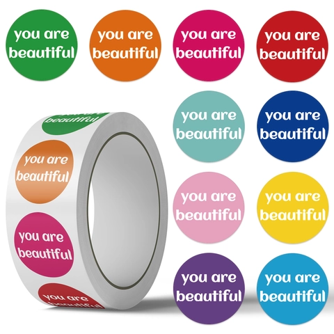 Rolle Runde Mehrfarbig PVC You Are Beautiful Motivierende Aufkleber Für Umschlag Versiegelung Scrapbooking Dekorative Etiketten