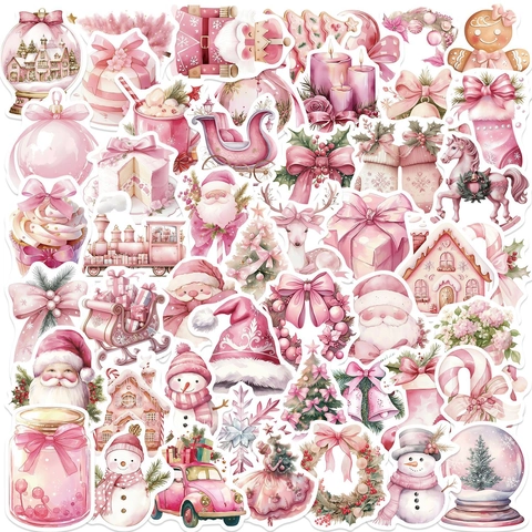 Rosa Cartone Animato Adesivi di Natale Impermeabile PVC Tema Invernale Babbo Natale Pupazzo di Neve Per Laptop Bagagli Vacanza Decorazione