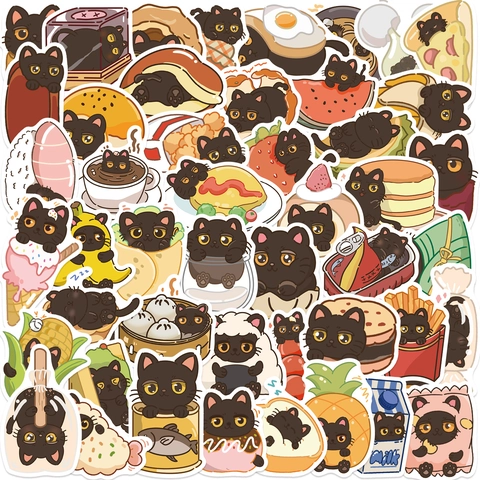 Set di Adesivi Diario del Gatto Nero del Fumetto Decalcomanie in PVC Impermeabili per Laptop Bagaglio Chitarra Decorazione Fai da Te Regalo Kawaii