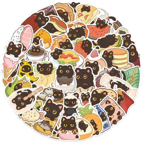 Set di Adesivi Diario del Gatto Nero del Fumetto Decalcomanie in PVC Impermeabili per Laptop Bagaglio Chitarra Decorazione Fai da Te Regalo Kawaii