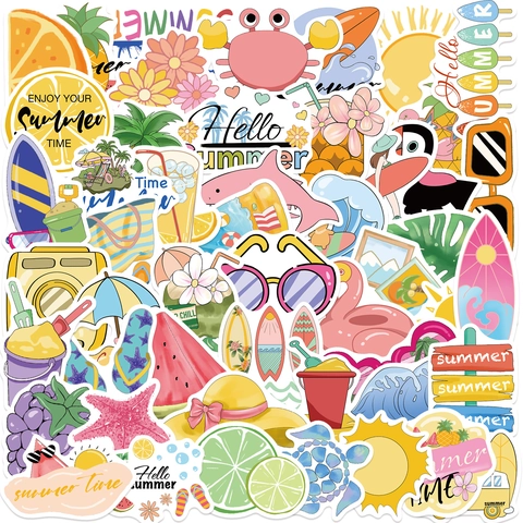50 Stück Sommer Chill Vibes Cartoon Graffiti Aufkleber Wasserdicht PVC Decals Für Laptop Gitarre Koffer DIY Deko Sticker
