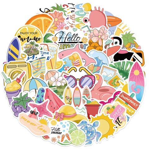 50 Stück Sommer Chill Vibes Cartoon Graffiti Aufkleber Wasserdicht PVC Decals Für Laptop Gitarre Koffer DIY Deko Sticker