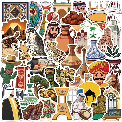Nahost-Kunststil Wasserdichte PVC-Aufkleber Lebendige Arabische Kultur Illustration Decals Für Laptop Koffer Gitarre Dekoration