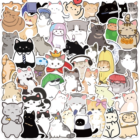 Waterproof Cartoon Cat Meme Stickers For Laptop Luggage Guitar PVC DIY Cute Animal Expression Decals For Kids Teens Decor