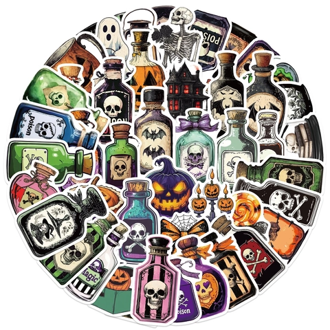 Halloween Potion Bottle Stickers Gothic Cartoon Waterproof Vinyl Doodle Decals For Guitar Laptop Luggage Scrapbook Decorative Stationery