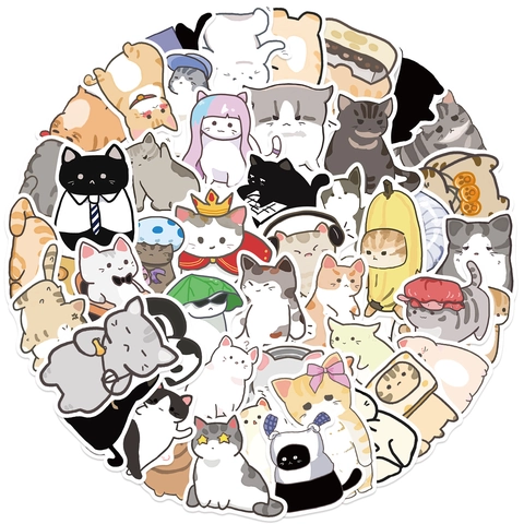 Waterproof Cartoon Cat Meme Stickers For Laptop Luggage Guitar PVC DIY Cute Animal Expression Decals For Kids Teens Decor