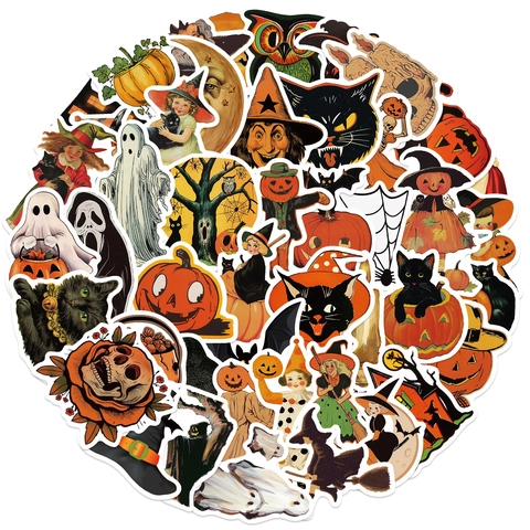 Adesivi Halloween Impermeabili Decalcomanie in Vinile Per Laptop Bagagli Chitarra DIY Retro Zucca Strega Fantasma Adesivi Decorativi