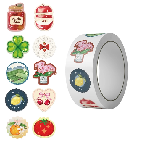 Rotolo di Adesivi in PVC a Forma di Frutta e Fiori ad Acquerello per Scrapbooking DIY Decorazione Buste Regalo