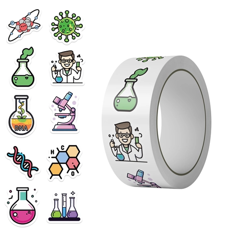 Cartoon Science Experiment Lab Stickers Roll Decorative PVC Tape For Scrapbooking Journaling DIY Planner School Supplies