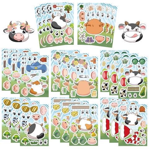 Pegatinas DIY Vaca de Granja Crear una Cara Impermeables de PVC Reutilizables para Fiestas Infantiles Juguete Educativo de Manualidades
