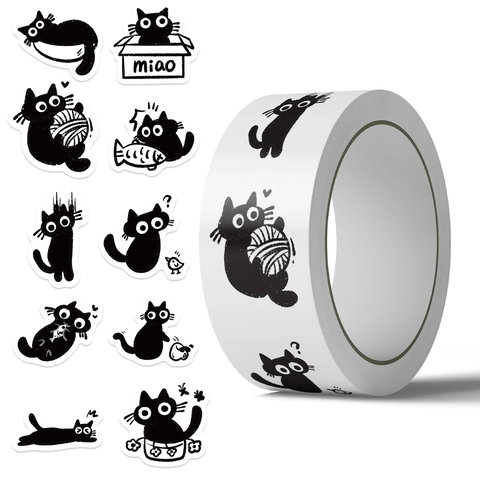 Cartoon Zwarte Kat Decoratieve Stickers Waterdicht PVC Zelfklevend Etiket Voor Scrapbooking Envelop Zegel DIY Journal Knutselen Kinderen Student Briefpapier