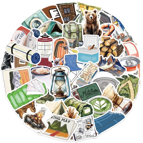 Aquarell Outdoor Camping Aufkleber Wasserdichte PVC Sticker Für Laptop Gepäck Gitarre DIY Deko Natur Thema Etiketten