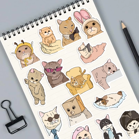 Niedliche Cartoon Handgezeichnete Katzen Aufkleber Wasserdicht PVC DIY Deko Graffiti Sticker Für Laptop Gitarre Koffer