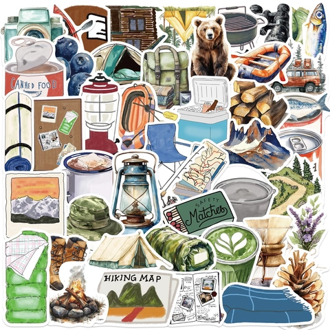 Aquarell Outdoor Camping Aufkleber Wasserdichte PVC Sticker Für Laptop Gepäck Gitarre DIY Deko Natur Thema Etiketten