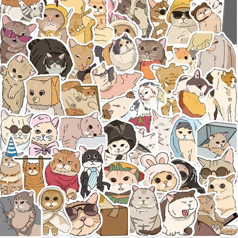 Niedliche Cartoon Handgezeichnete Katzen Aufkleber Wasserdicht PVC DIY Deko Graffiti Sticker Für Laptop Gitarre Koffer