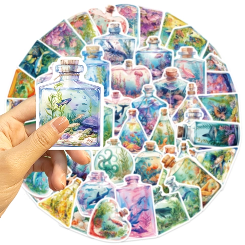 Dibujos Animados Vida Marina Océano en una Botella Pegatinas de PVC Impermeables para Computadora Portátil Maleta Guitarra Scrapbooking Bricolage Etiquetas Decorativas