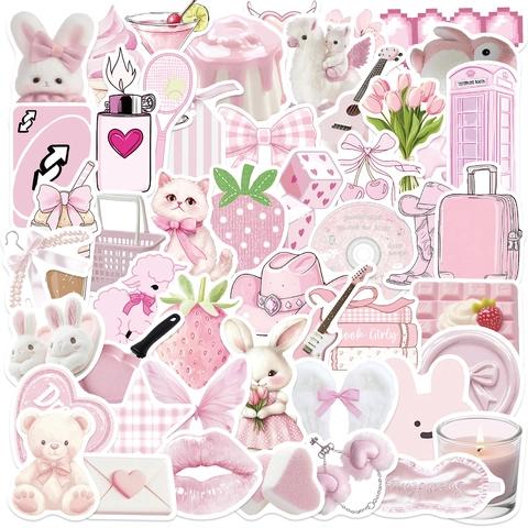 Pink Aesthetic Cartoon Stickers Waterproof PVC Decorative Decals For Guitar Laptop Luggage DIY Vinyl Scrapbooking Stickers