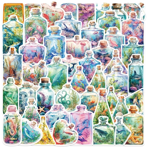 Dibujos Animados Vida Marina Océano en una Botella Pegatinas de PVC Impermeables para Computadora Portátil Maleta Guitarra Scrapbooking Bricolage Etiquetas Decorativas