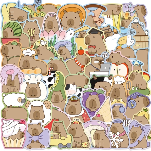 50Pcs Cute Cartoon Capybara Stickers Waterproof PVC Vinyl Decals For Laptop Guitar Luggage Water Bottle DIY Decoration