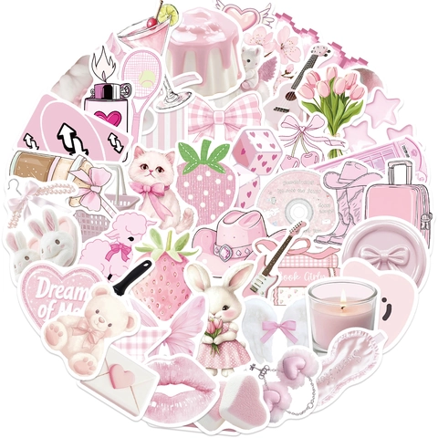 Pink Aesthetic Cartoon Stickers Waterproof PVC Decorative Decals For Guitar Laptop Luggage DIY Vinyl Scrapbooking Stickers