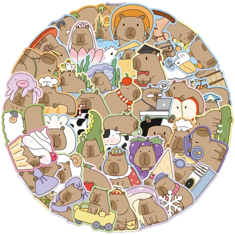 50Pcs Cute Cartoon Capybara Stickers Waterproof PVC Vinyl Decals For Laptop Guitar Luggage Water Bottle DIY Decoration