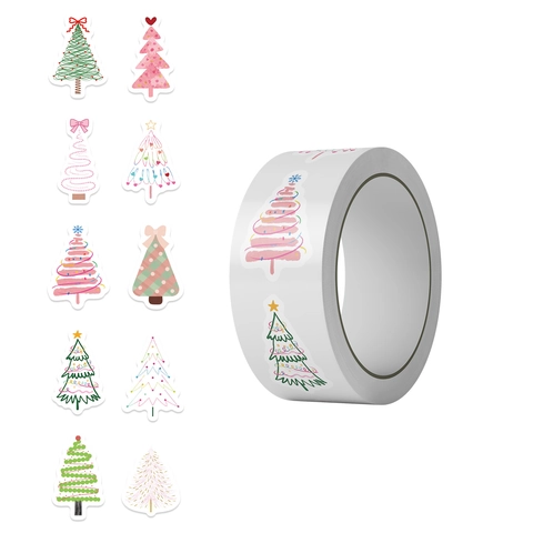 Rotolo di Adesivi con Motivo ad Albero di Natale Etichette Autoadesive Impermeabili per Sigillare Buste Regalo Scrapbooking