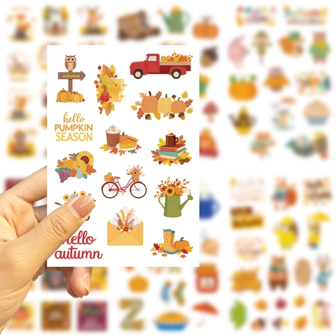 Autocollants de Scrapbooking DIY Thème Automne Imperméables en PVC Renard Citrouille Feuille d'érable Décoration d'automne pour Journal
