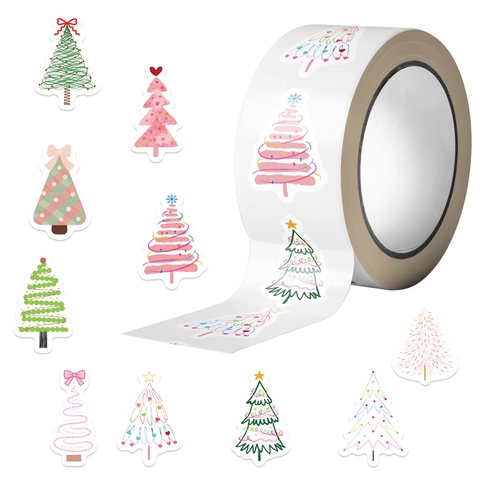 Rotolo di Adesivi con Motivo ad Albero di Natale Etichette Autoadesive Impermeabili per Sigillare Buste Regalo Scrapbooking