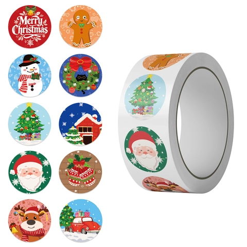 Christmas Decorative Stickers Roll Cartoon Santa Reindeer Patterns PVC Adhesive Labels For DIY Gift Sealing Scrapbooking