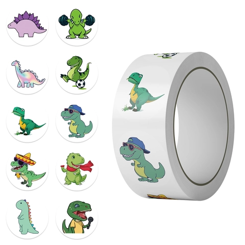 Adesivi per Bambini a Forma di Dinosauro Animato Impermeabili Autoadesivi Rotondi per Scrapbooking Cartoleria Etichette Sigillanti